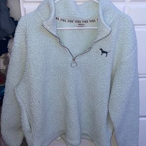 VS PINK Mint Sherpa Boyfriend Quarter Zip Pullover
